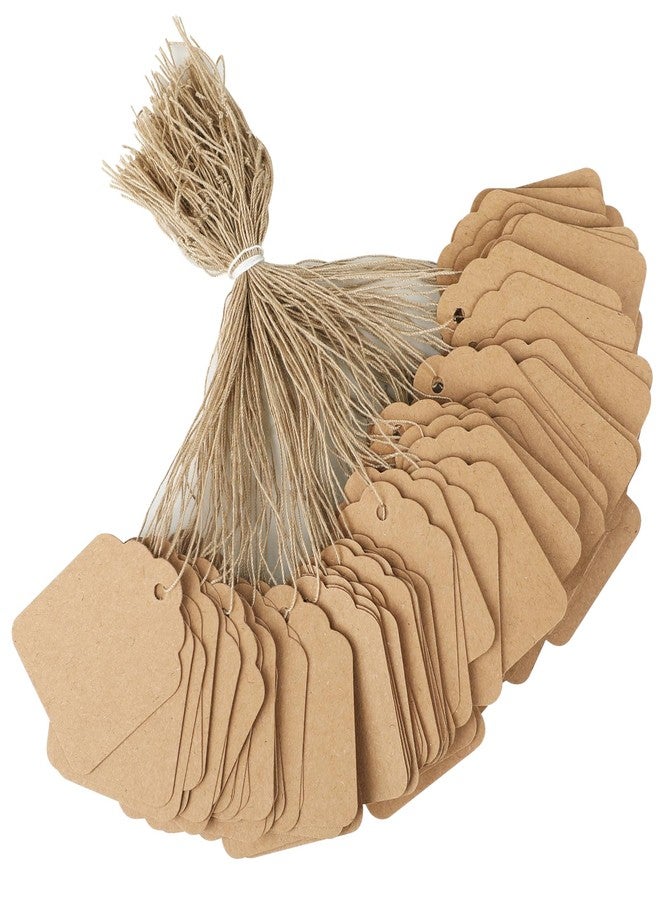 rolyta 500 Pcs Kraft Price Tags with String, Kraft Paper Gift Tags with Jute Twine String Writable Price Labels for Bags Clothing Jewelry Retail Pricing DIY Crafts Gift Wrapping - Image 1